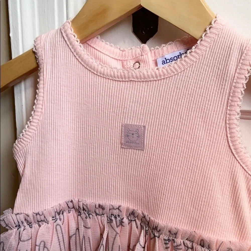Absorba Baby Pink Ribbed Tulle Onesie Dress Infant Size 12 Months